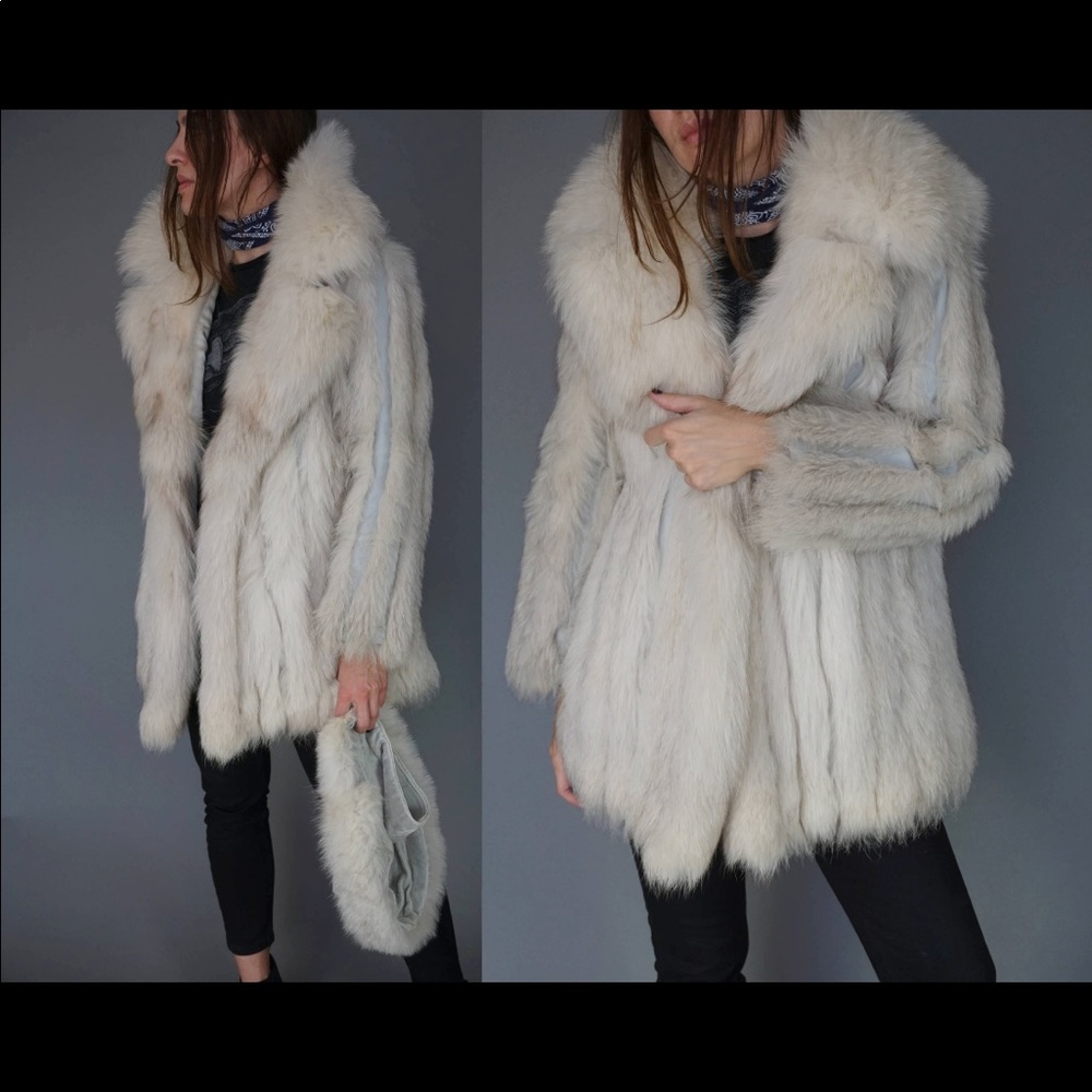 Vintage • Rabbit fur & leather hooded jacket